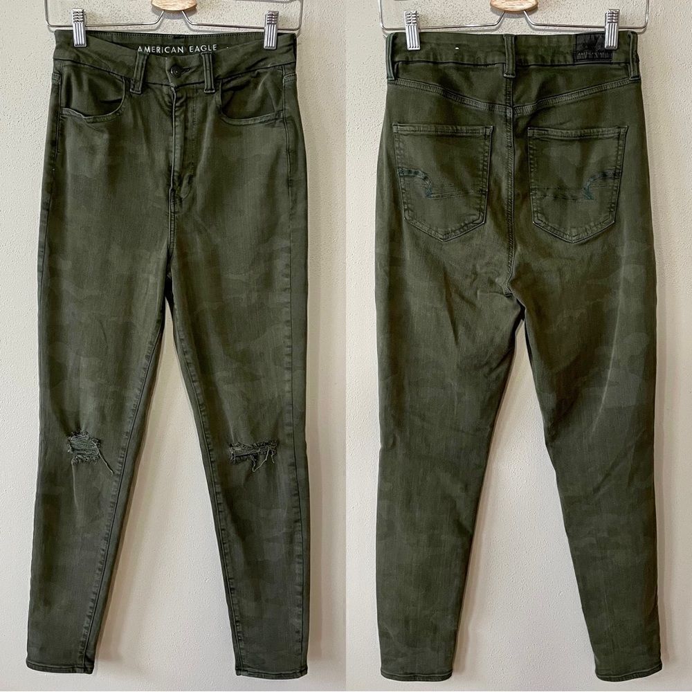 American Eagle Next Level Stretch Green Camo Curvy Super High-Rise Jeggings